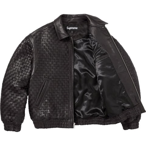 Supreme Woven Leather Varsity Jacket - Black