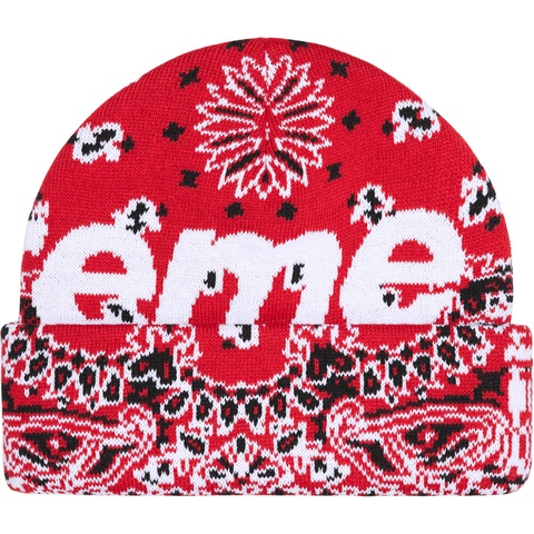 Supreme Big Logo Beanie - Red Bandana