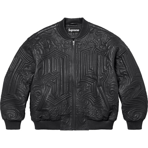 Supreme Mister Cartoon Embroidered Leather Jacket - Black