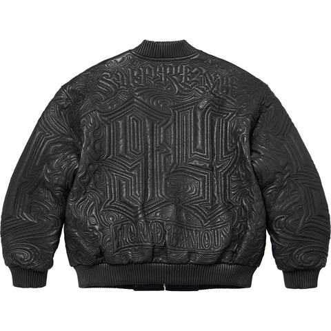 Supreme Mister Cartoon Embroidered Leather Jacket - Black