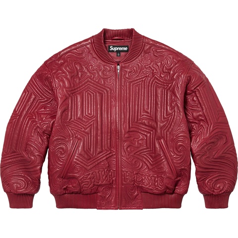 Supreme Mister Cartoon Embroidered Leather Jacket - Burgundy