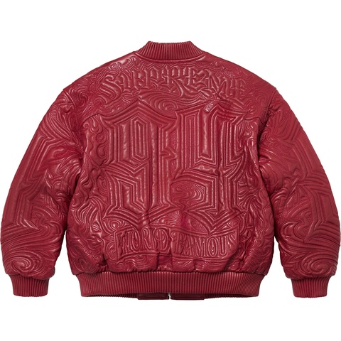 Supreme Mister Cartoon Embroidered Leather Jacket - Burgundy