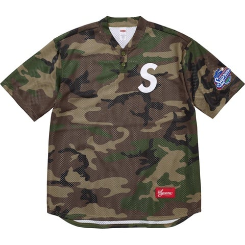 Supreme S Logo Baseball Henley - Woodland Camo