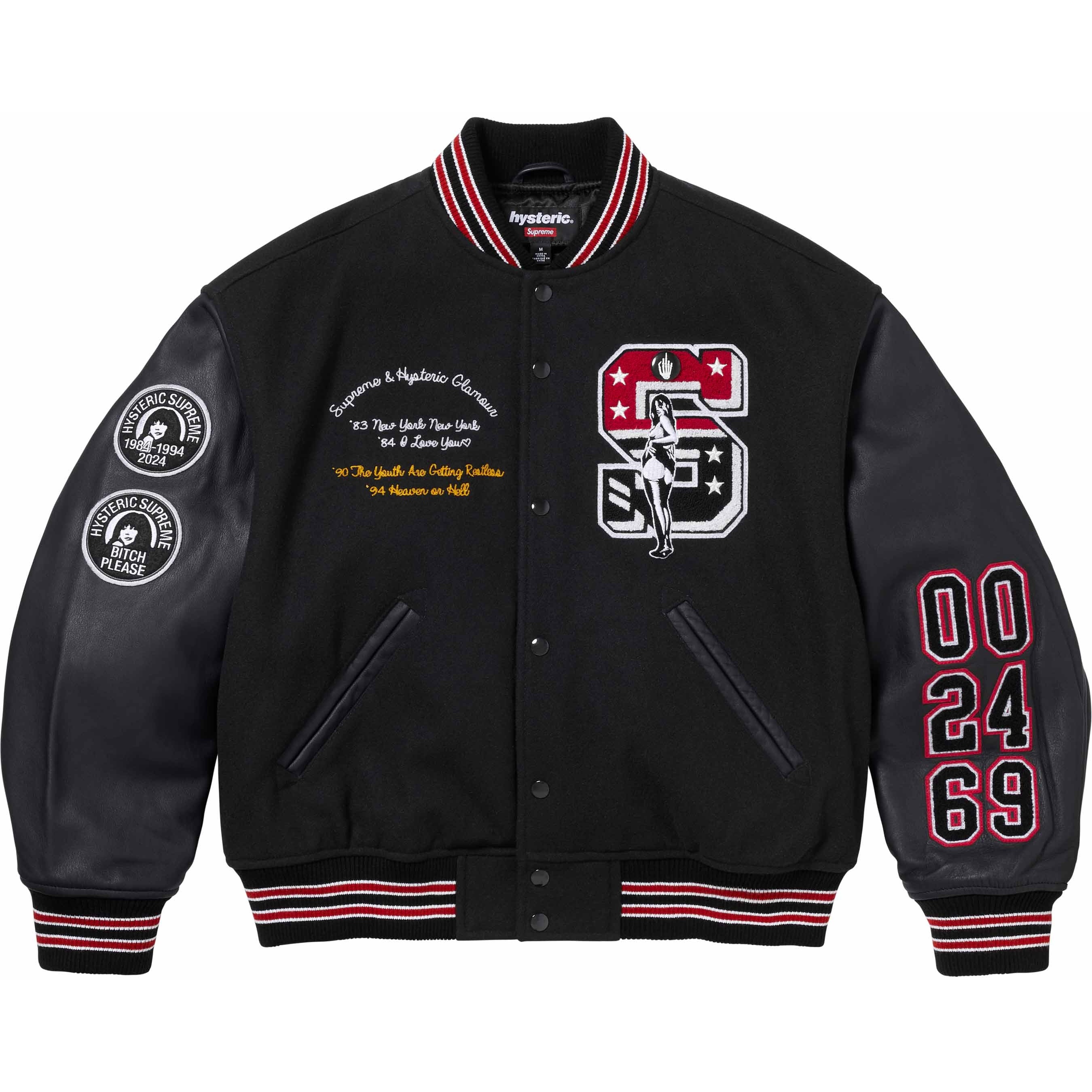 Supreme Supreme HYSTERIC GLAMOUR Varsity Jacket (FW24) - Black - $698