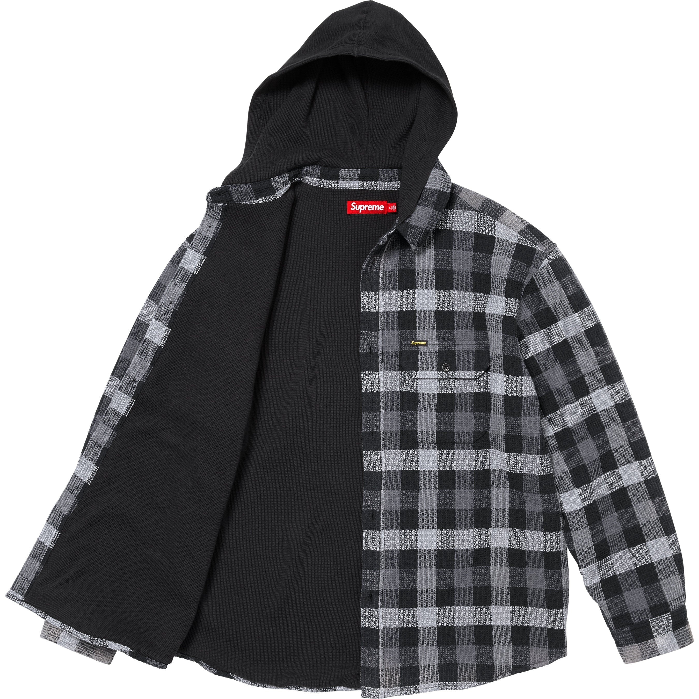 Supreme Waffle Plaid Hooded Shirt (FW24) - Black - $158