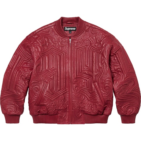 Supreme Mister Cartoon Embroidered Leather Jacket - Burgundy