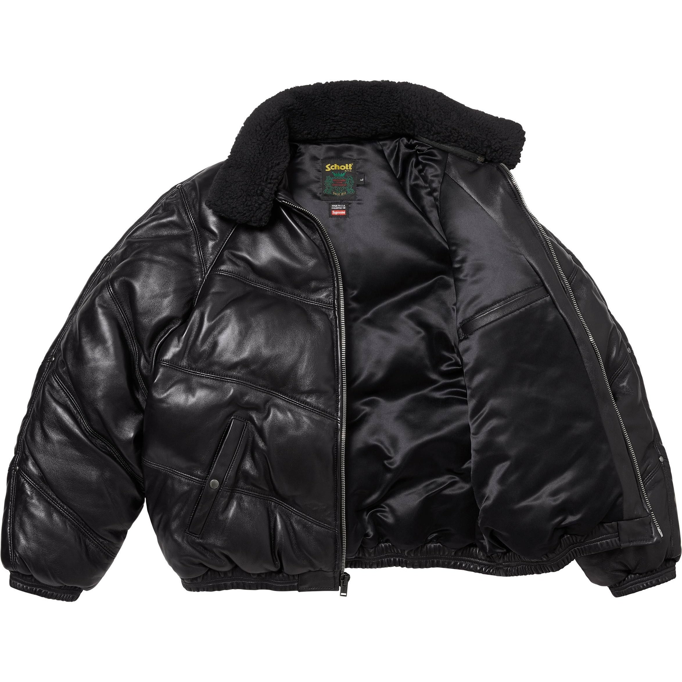 Supreme Supreme Schott Chevron Leather Down Puffer Jacket (FW24) - Black - $1298