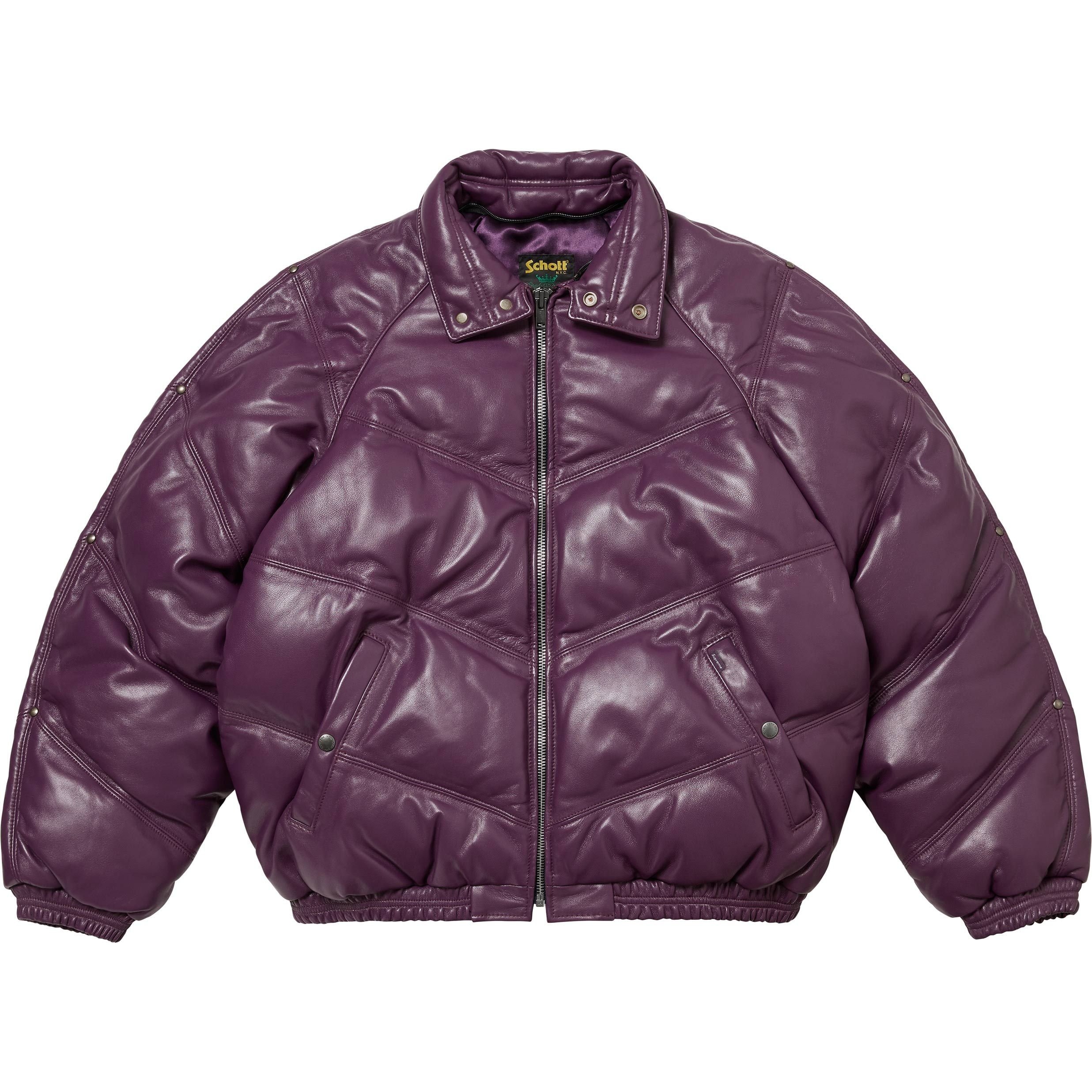 Supreme Supreme Schott Chevron Leather Down Puffer Jacket (FW24) - Purple - $1298