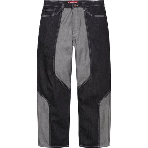 Supreme 2-Tone Paneled Baggy Jean - Black