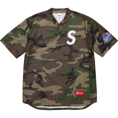 Supreme S Logo Baseball Henley - Woodland Camo