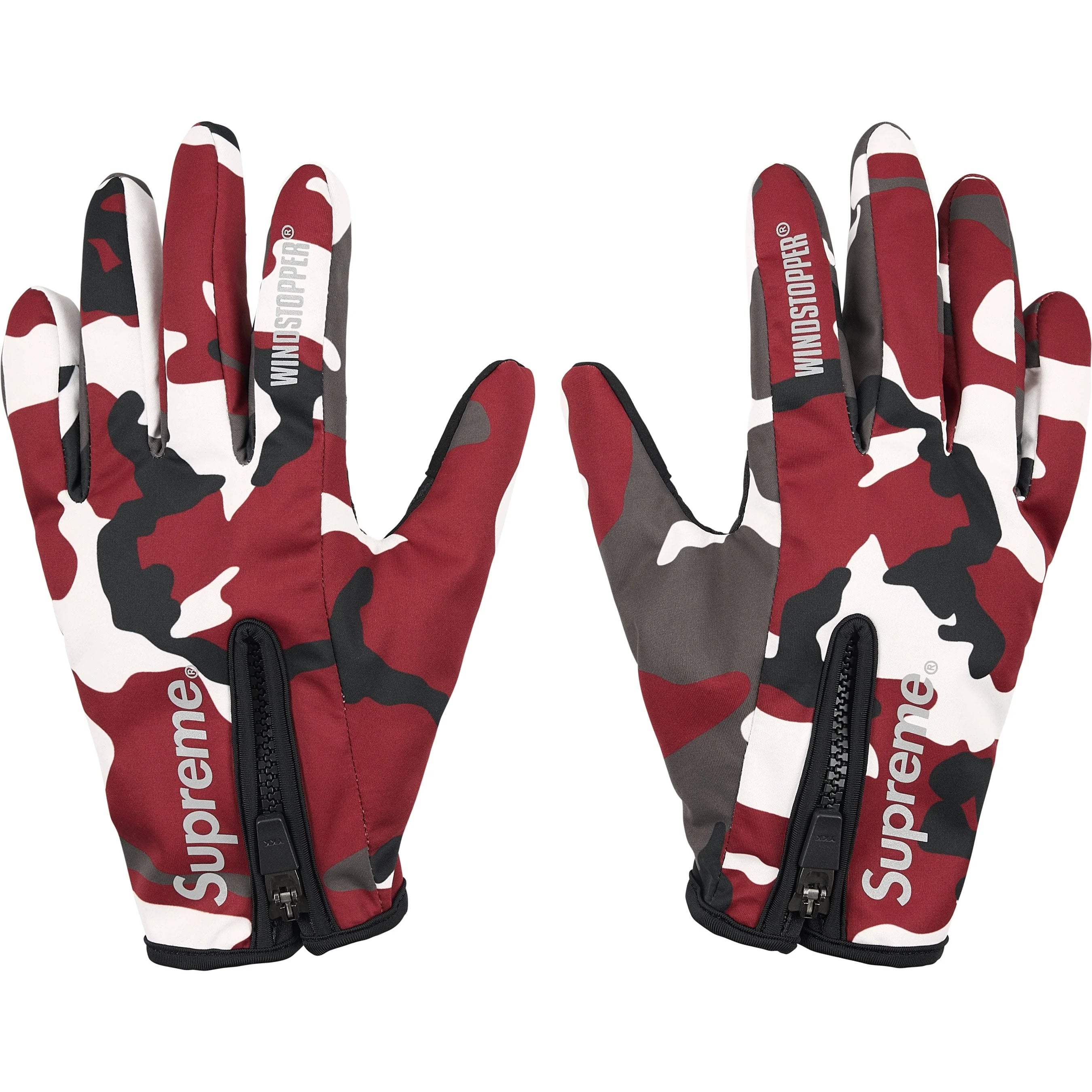 Supreme WINDSTOPPER Zip Gloves (FW25) - Red Camo - $68