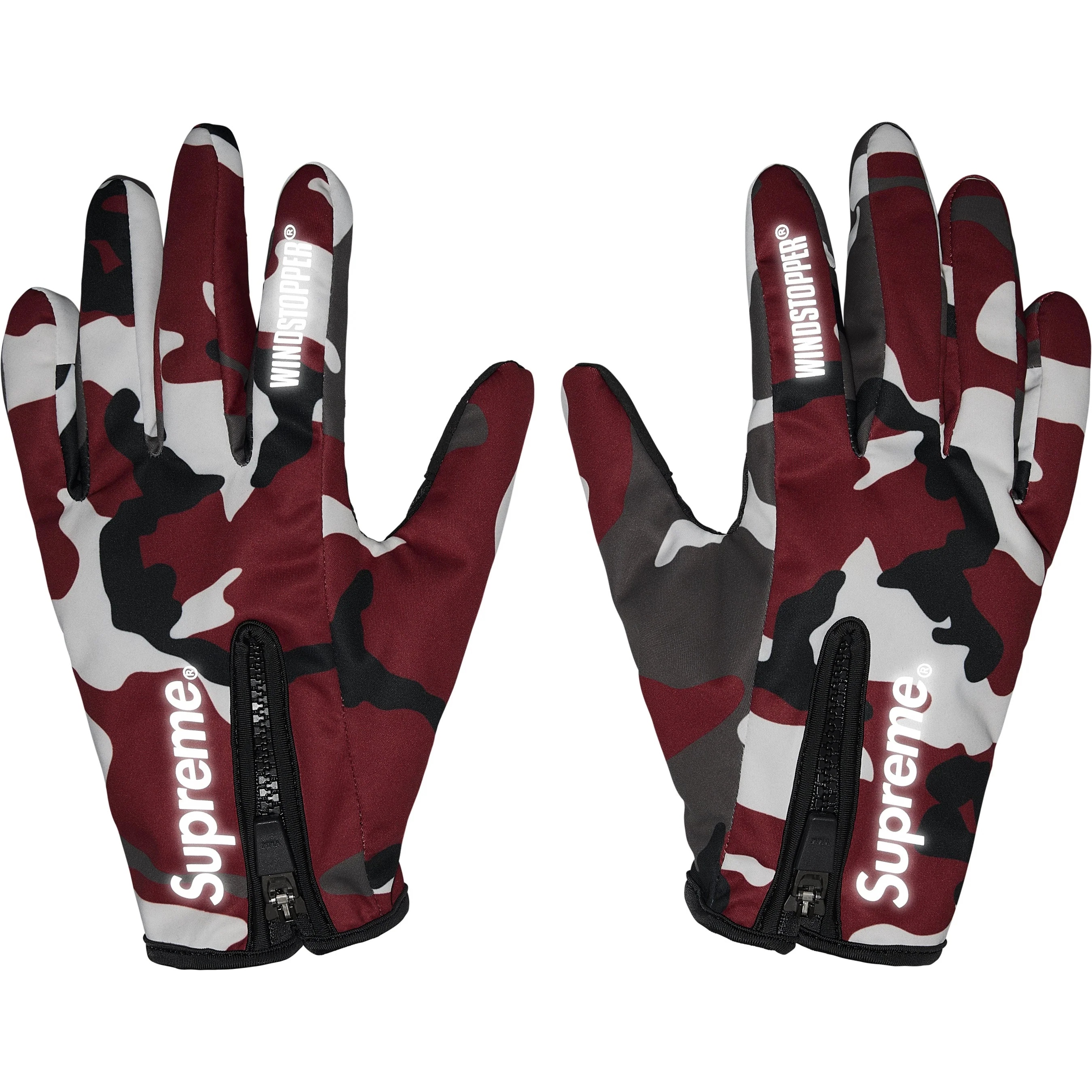 Supreme WINDSTOPPER Zip Gloves (FW25) - Red Camo - $68