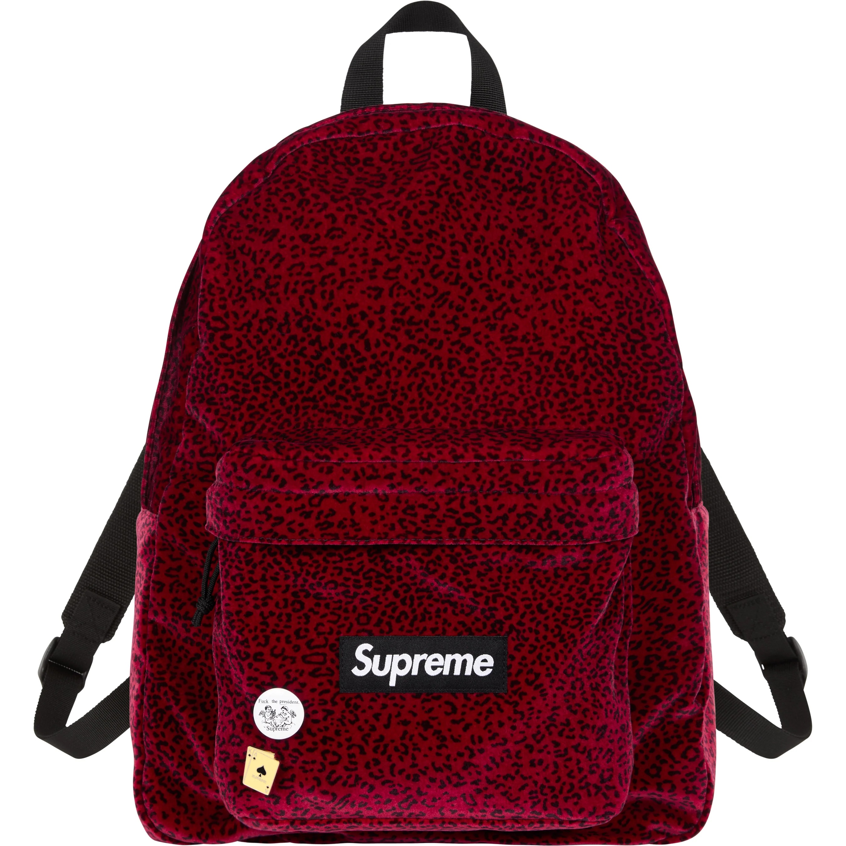Supreme Velvet Backpack (FW25) - Red Leopard - $118
