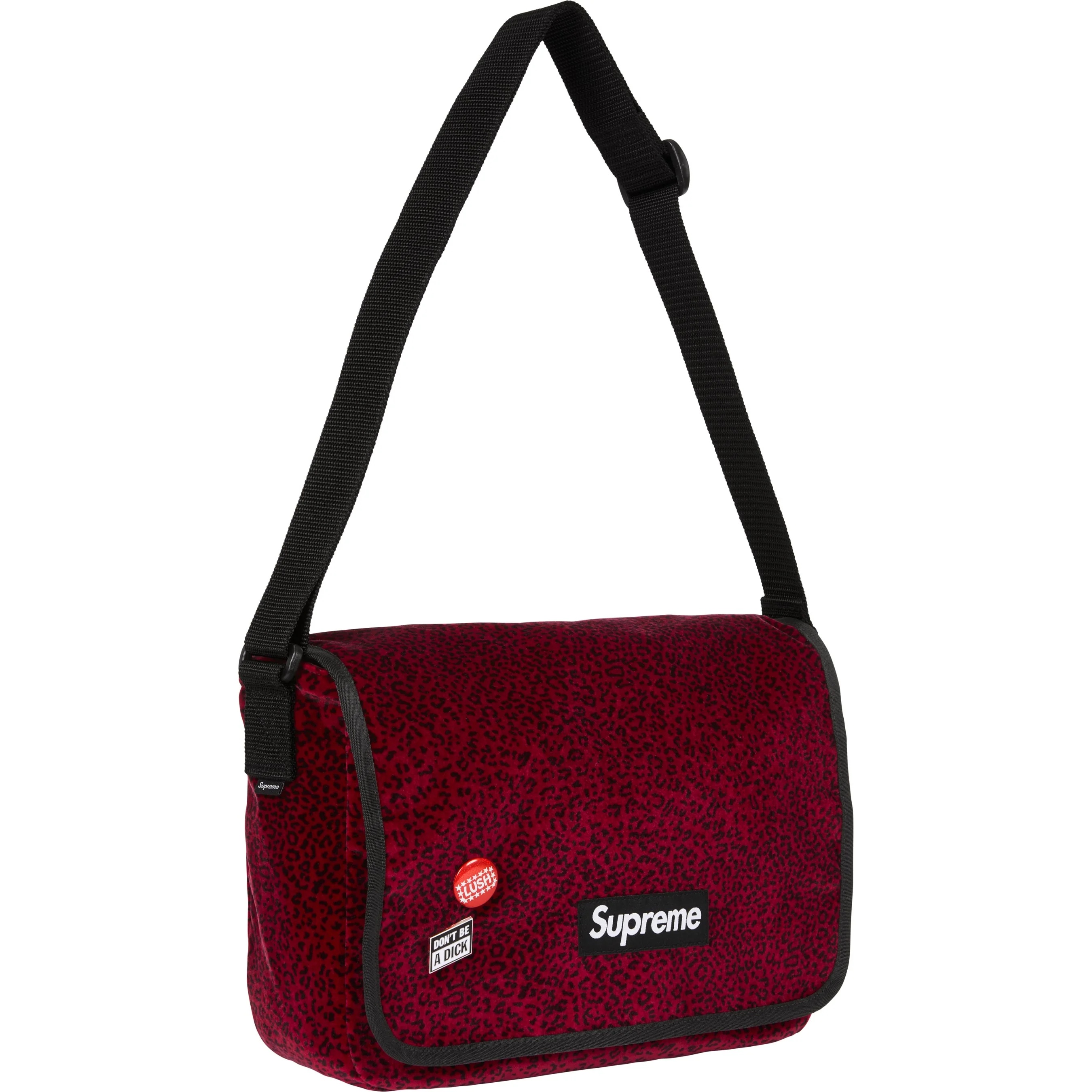 Supreme Velvet Small Messenger Bag (FW25) - Red Leopard - $98