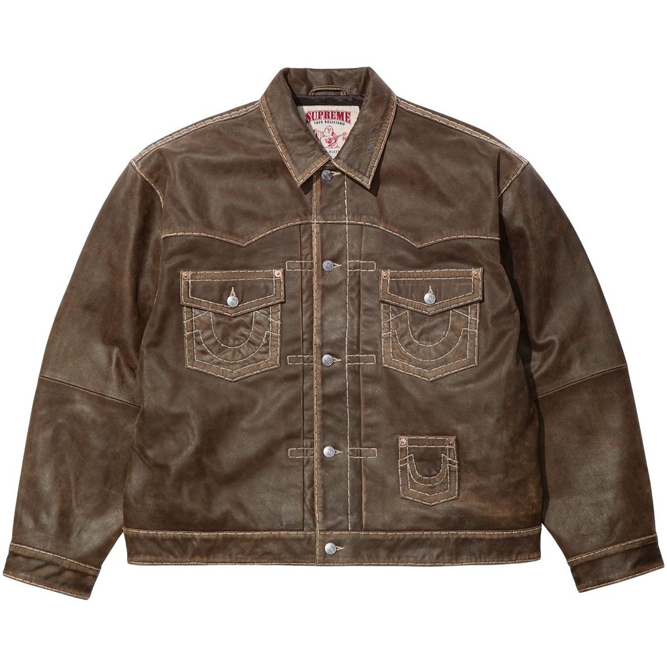 Supreme Supreme True Religion Leather Trucker Jacket for fall winter 25 season