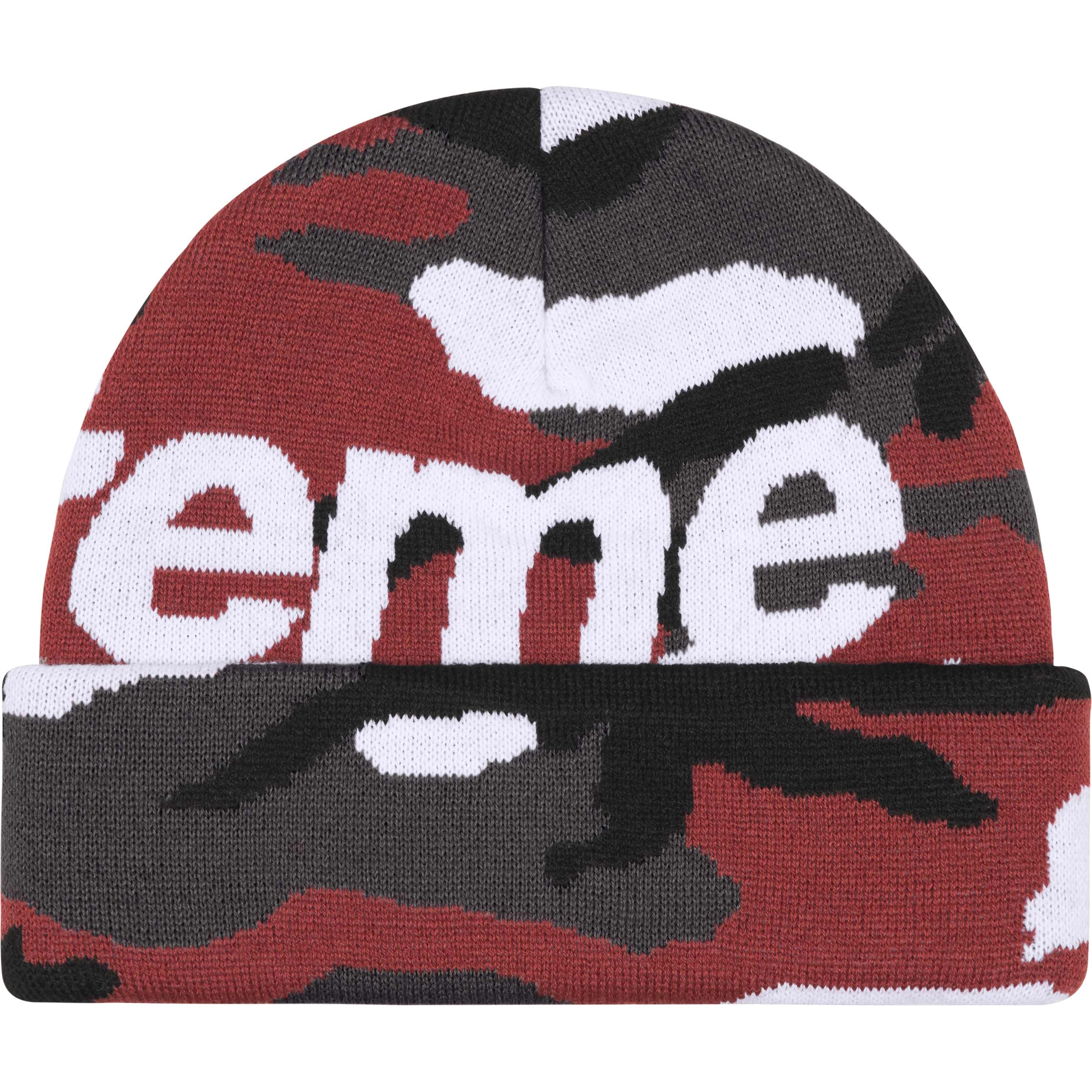 Supreme Camo Big Logo Beanie (FW25) - Red Camo - $44