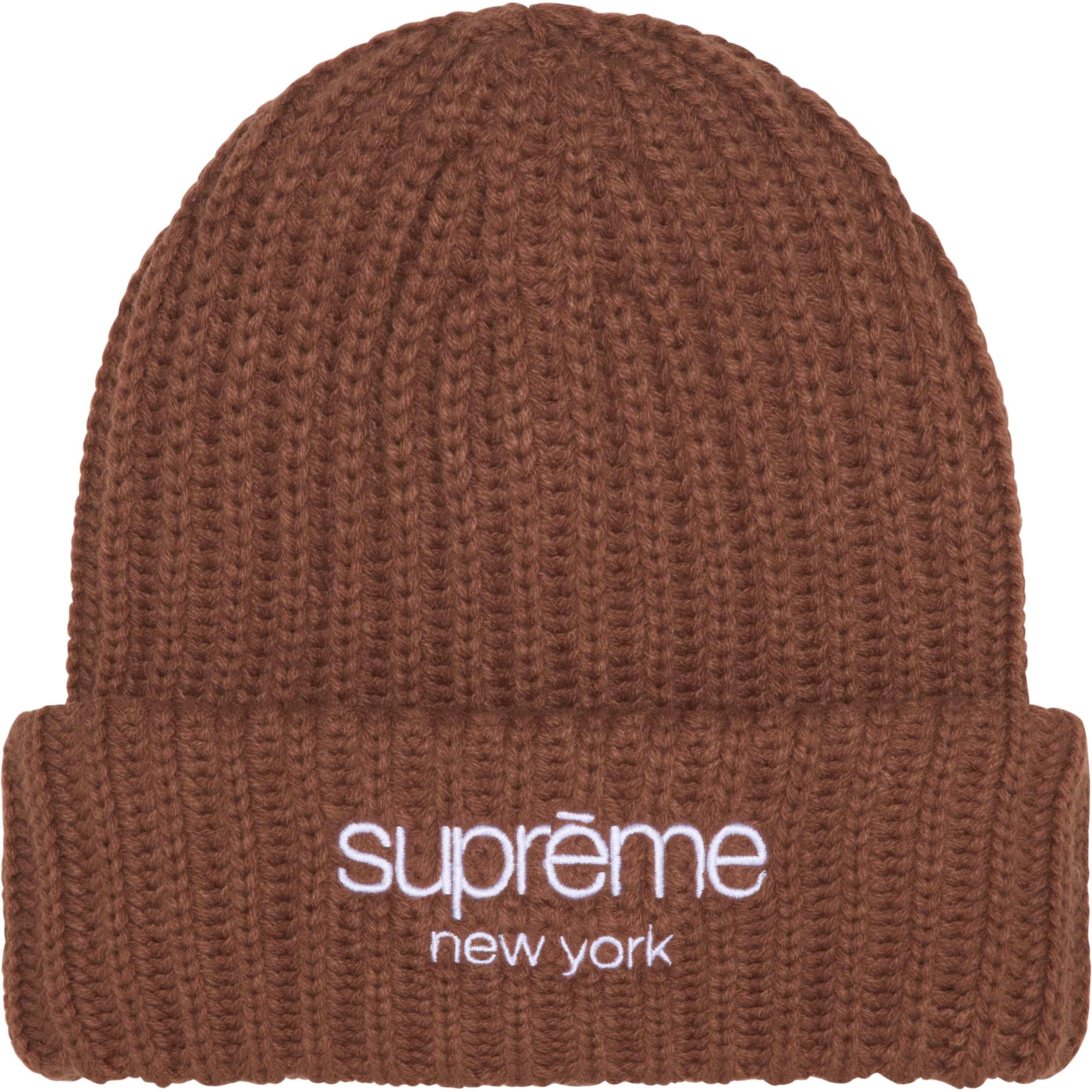 Supreme Chunky Rib Classic Logo Beanie (FW25) - Brown - $40