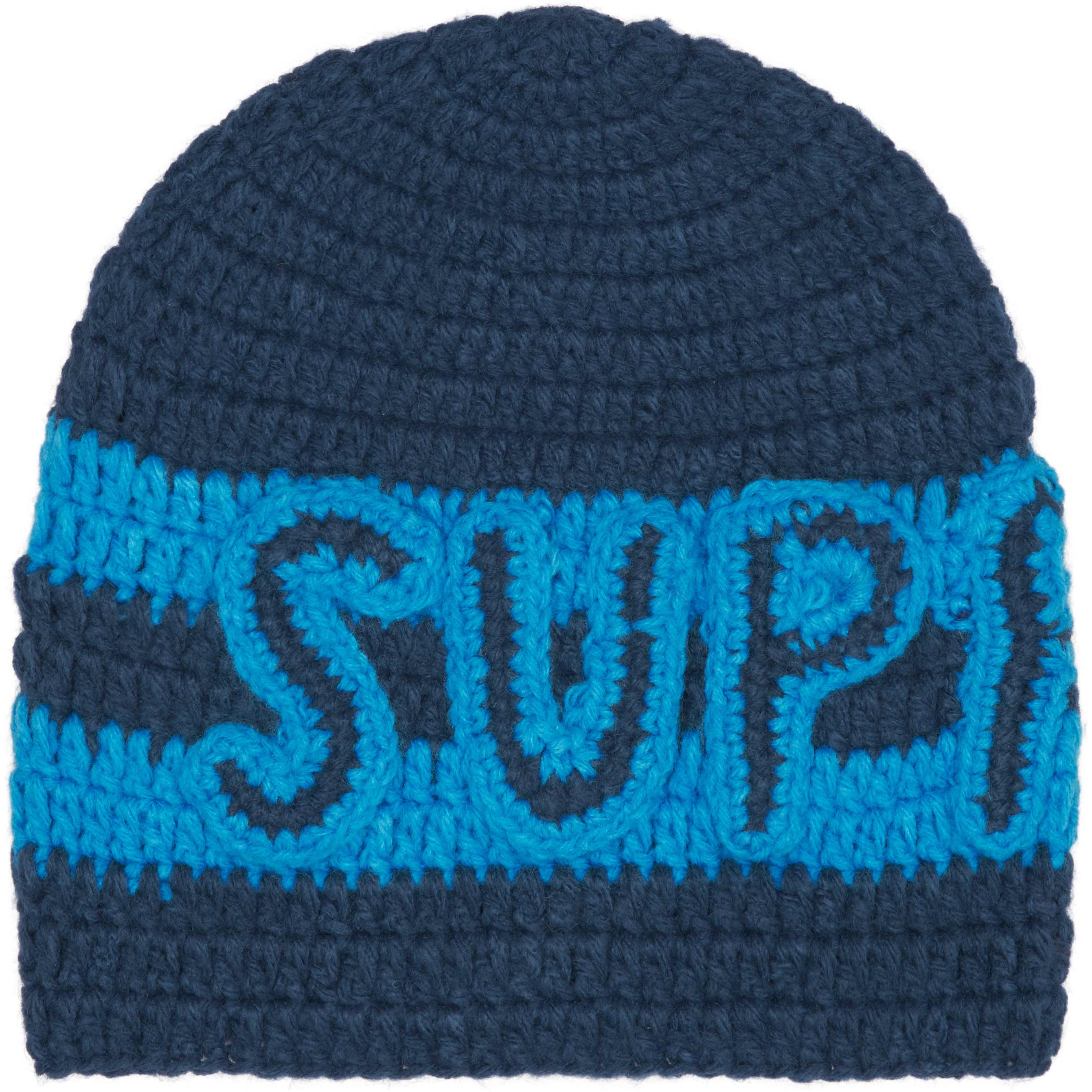 Supreme Crochet Logo Beanie (FW25) - Navy - $68