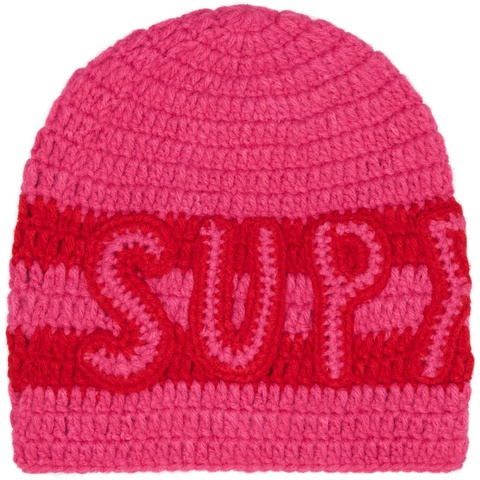Supreme Crochet Logo Beanie - Pink
