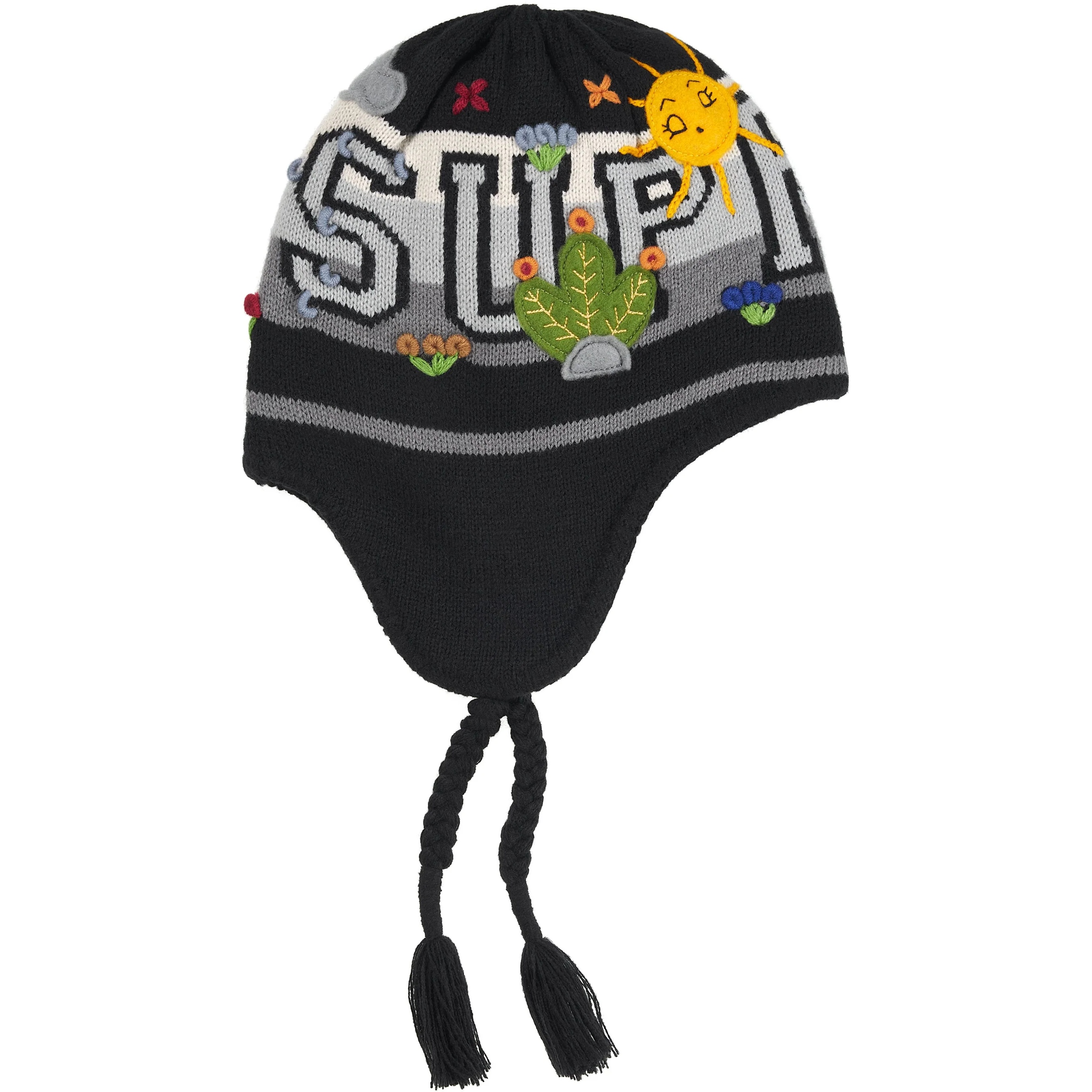 Supreme Felt Appliqué Earflap Beanie (FW25) - Black - $78
