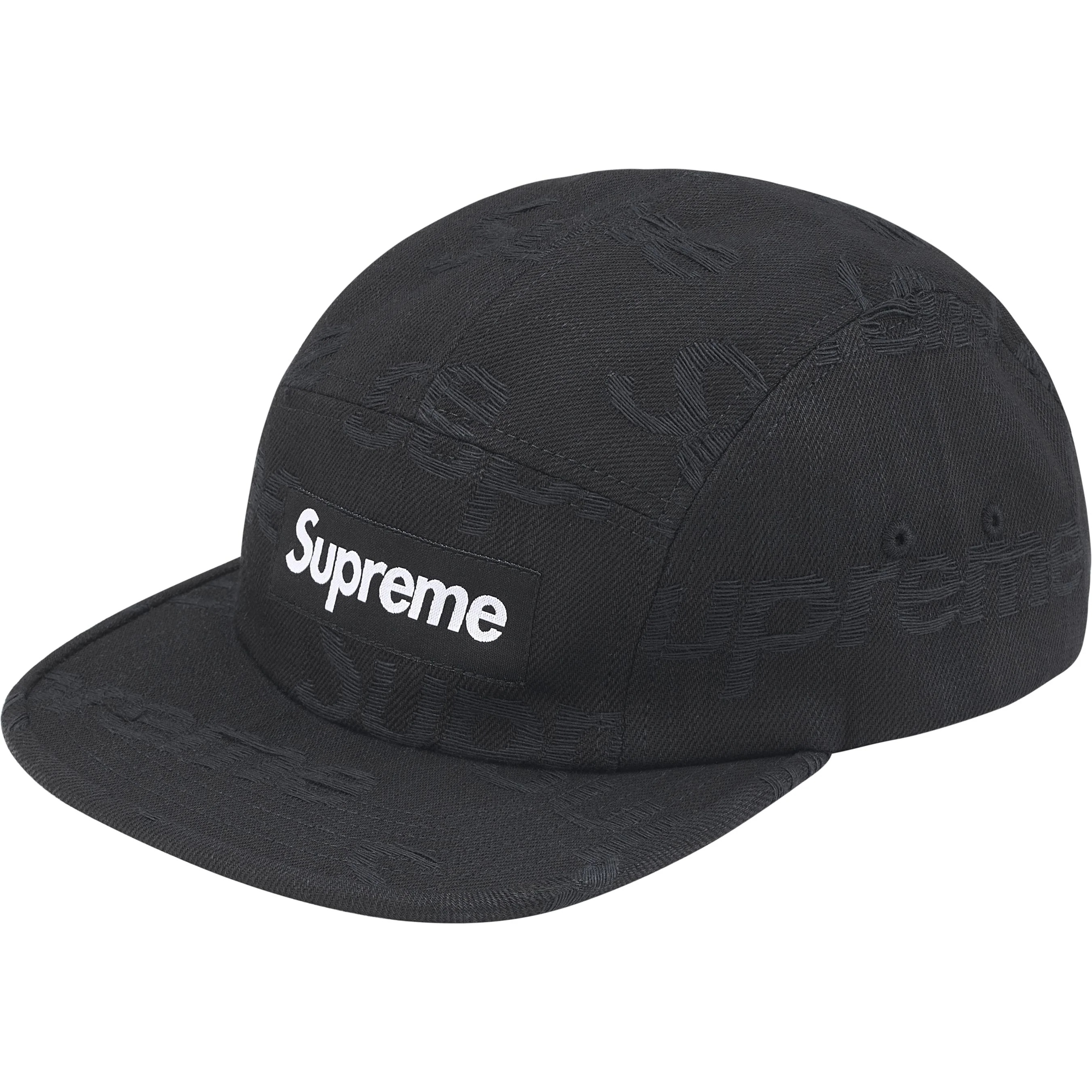 Supreme Jacquard Logos Denim Camp Cap (FW25) - Black - $48