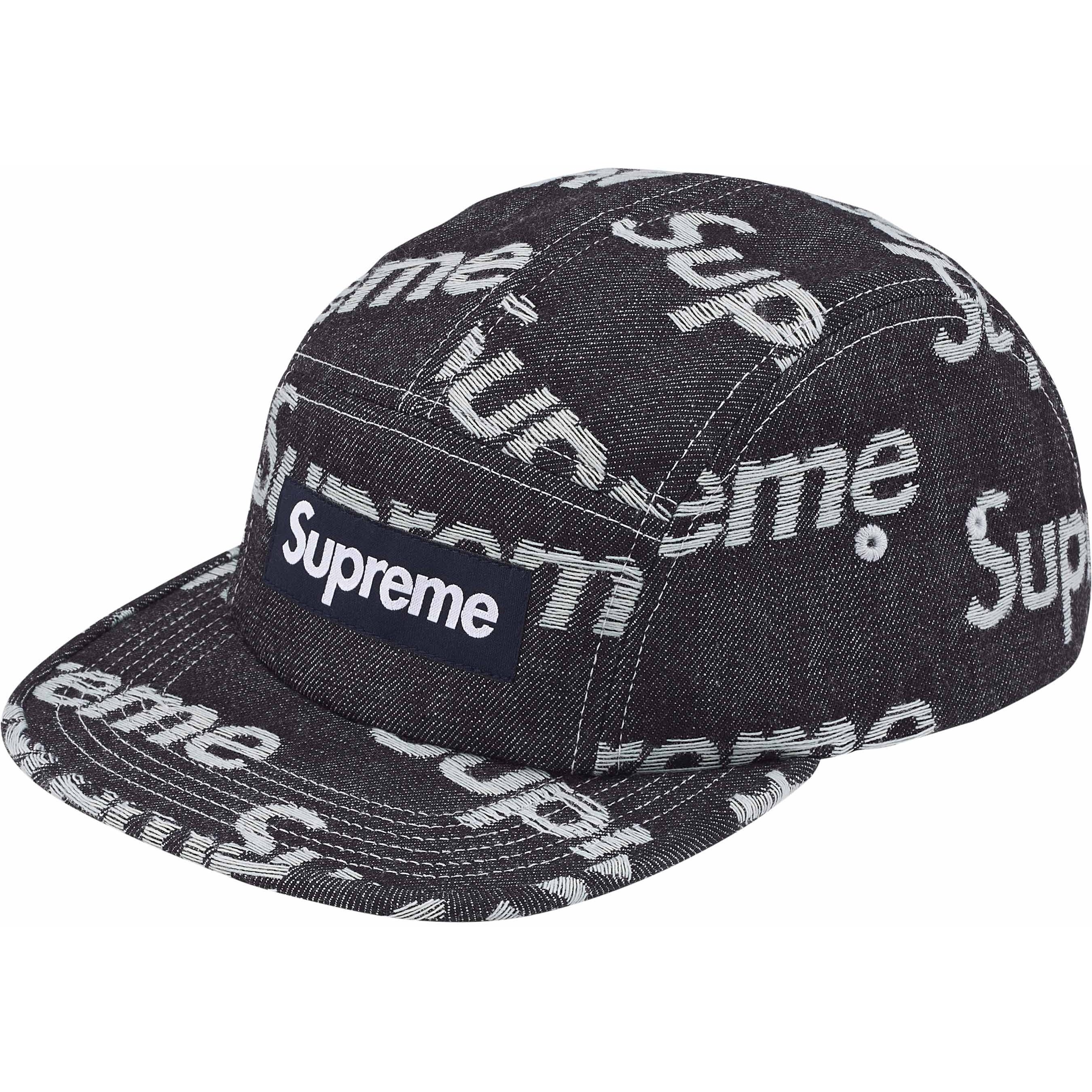 Supreme Jacquard Logos Denim Camp Cap (FW25) - Rigid Indigo - $48