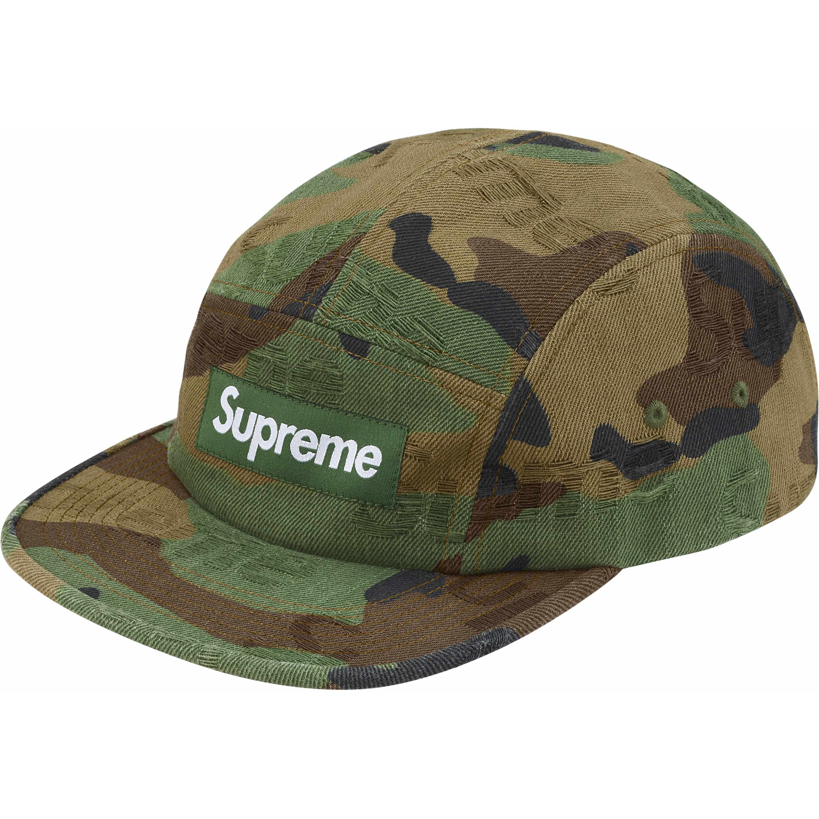 Supreme Jacquard Logos Denim Camp Cap (FW25) - Woodland Camo - $48