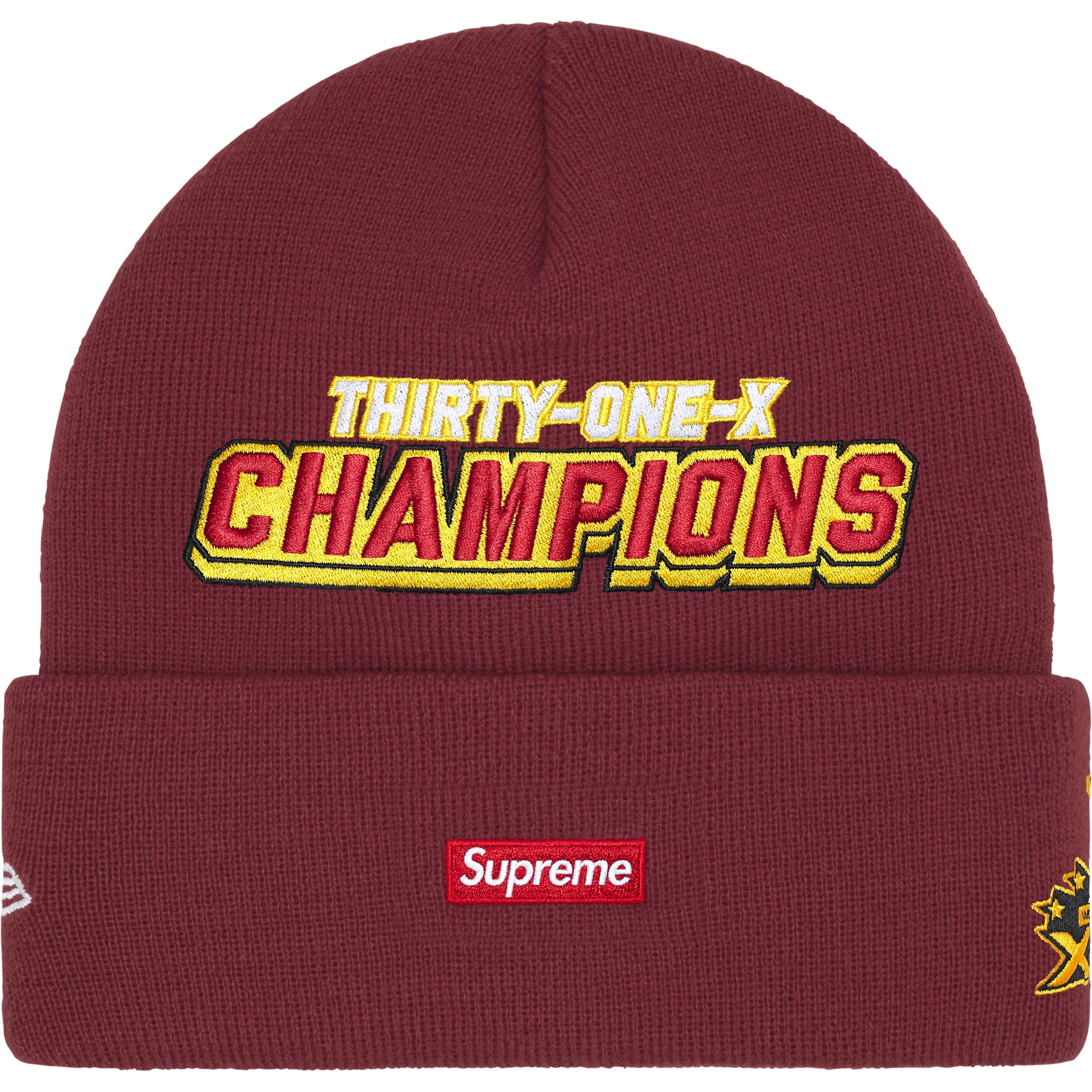 Supreme New Era Football Beanie (FW25) - Cardinal - $44