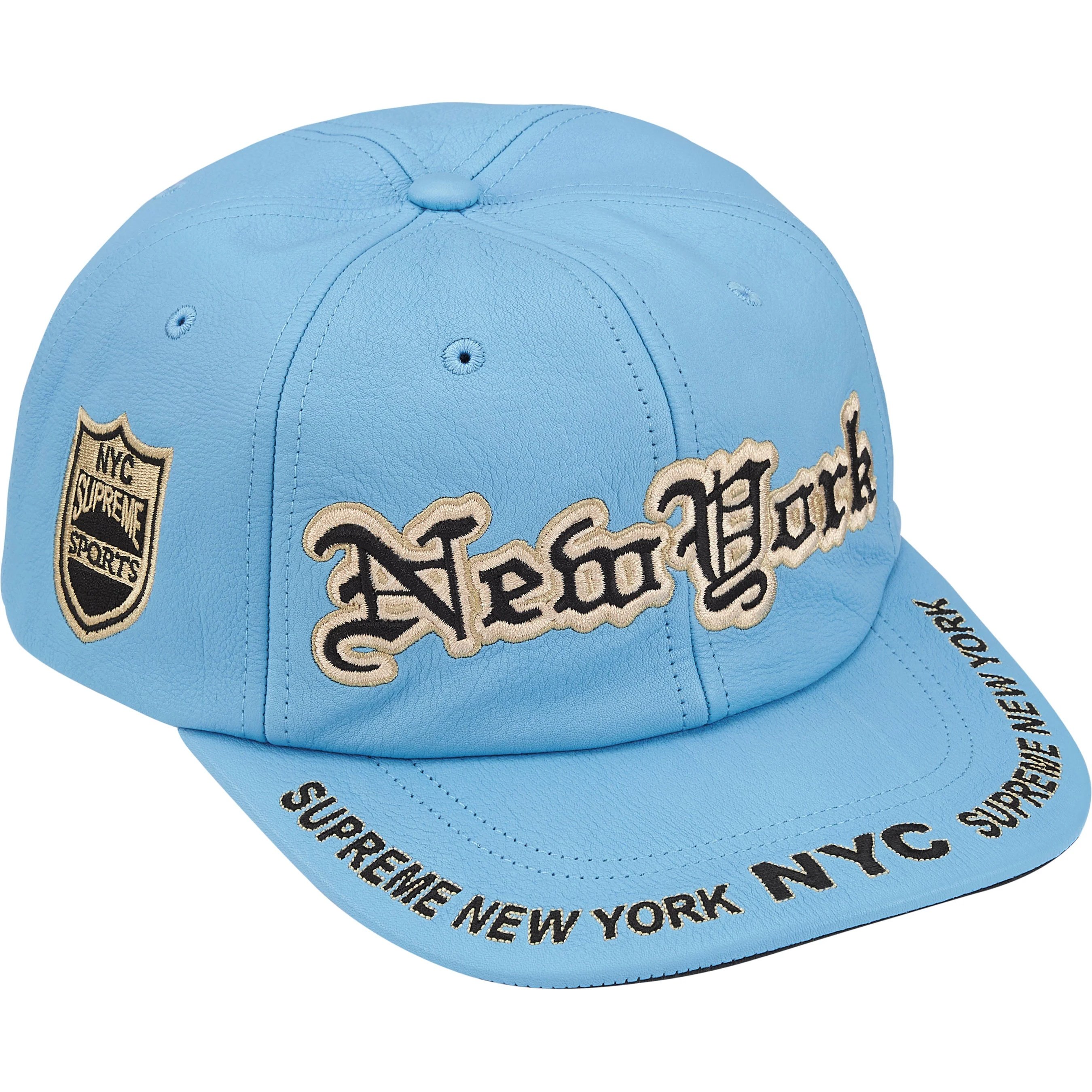 Supreme New York Leather 6-Panel (FW25) - Light Blue - $78