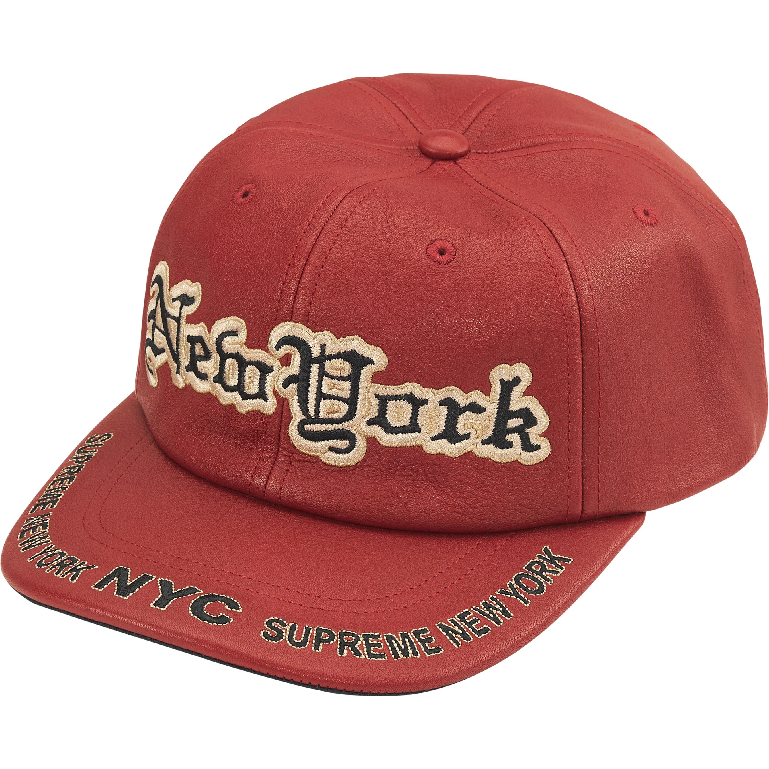 Supreme New York Leather 6-Panel (FW25) - Red - $78