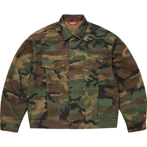 Supreme Jacquard Logos Denim Trucker Jacket - Woodland Camo