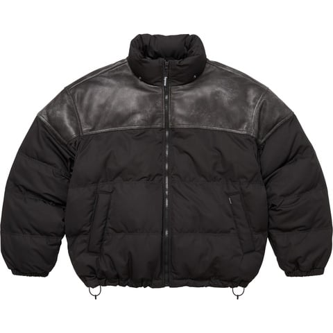 Supreme Leather Yoke Puffer Jacket - Black