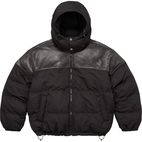 Supreme Leather Yoke Puffer Jacket - Black