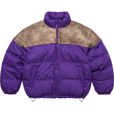 Supreme Leather Yoke Puffer Jacket - Purple