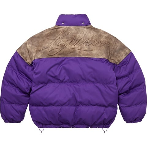 Supreme Leather Yoke Puffer Jacket - Purple