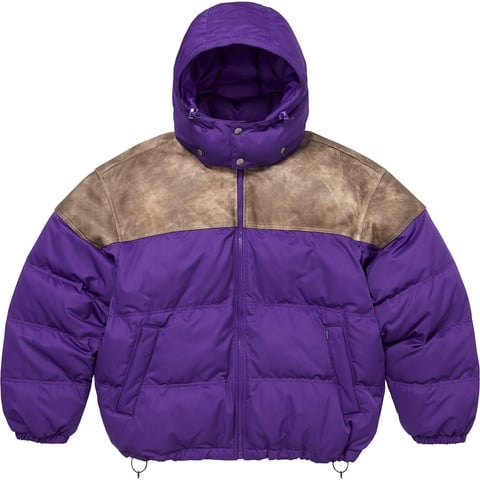 Supreme Leather Yoke Puffer Jacket - Purple