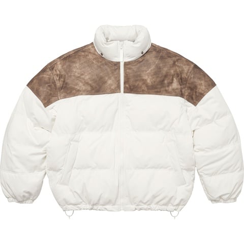 Supreme Leather Yoke Puffer Jacket - White