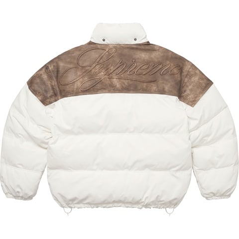 Supreme Leather Yoke Puffer Jacket - White