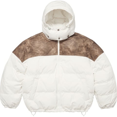 Supreme Leather Yoke Puffer Jacket - White