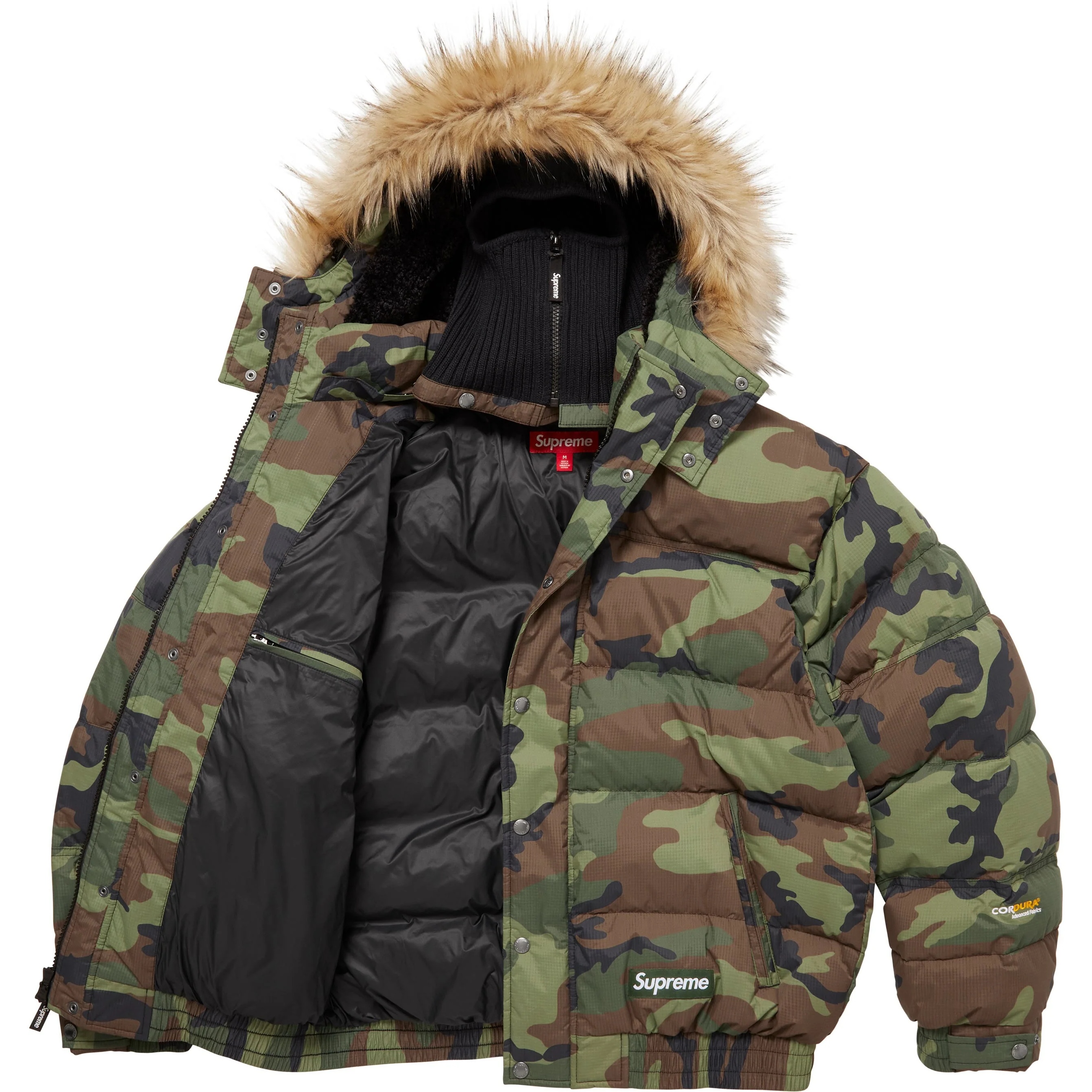 Supreme Facemask 700-Fill Down Puffer Jacket (FW25) - Woodland Camo - $398