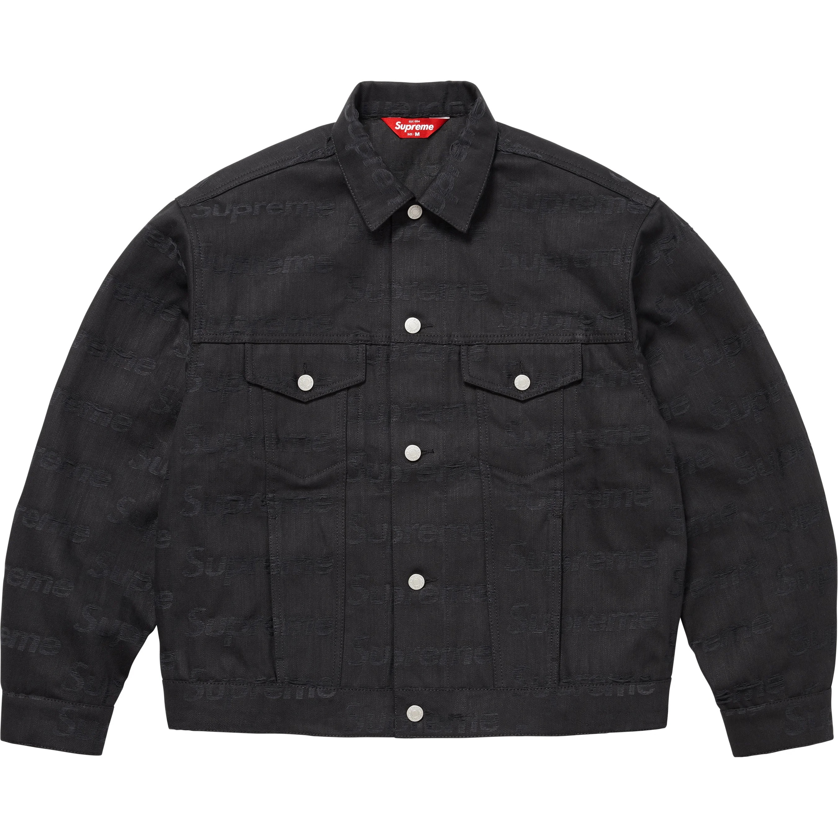 Supreme Denim Trucker Jacket BLACK L 黒 Supreme Radial Embroidered Denim Trucker Jacket 'Black White