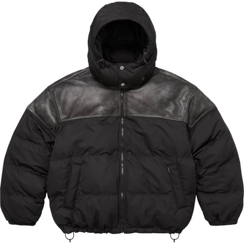 Supreme Leather Yoke Puffer Jacket - Black