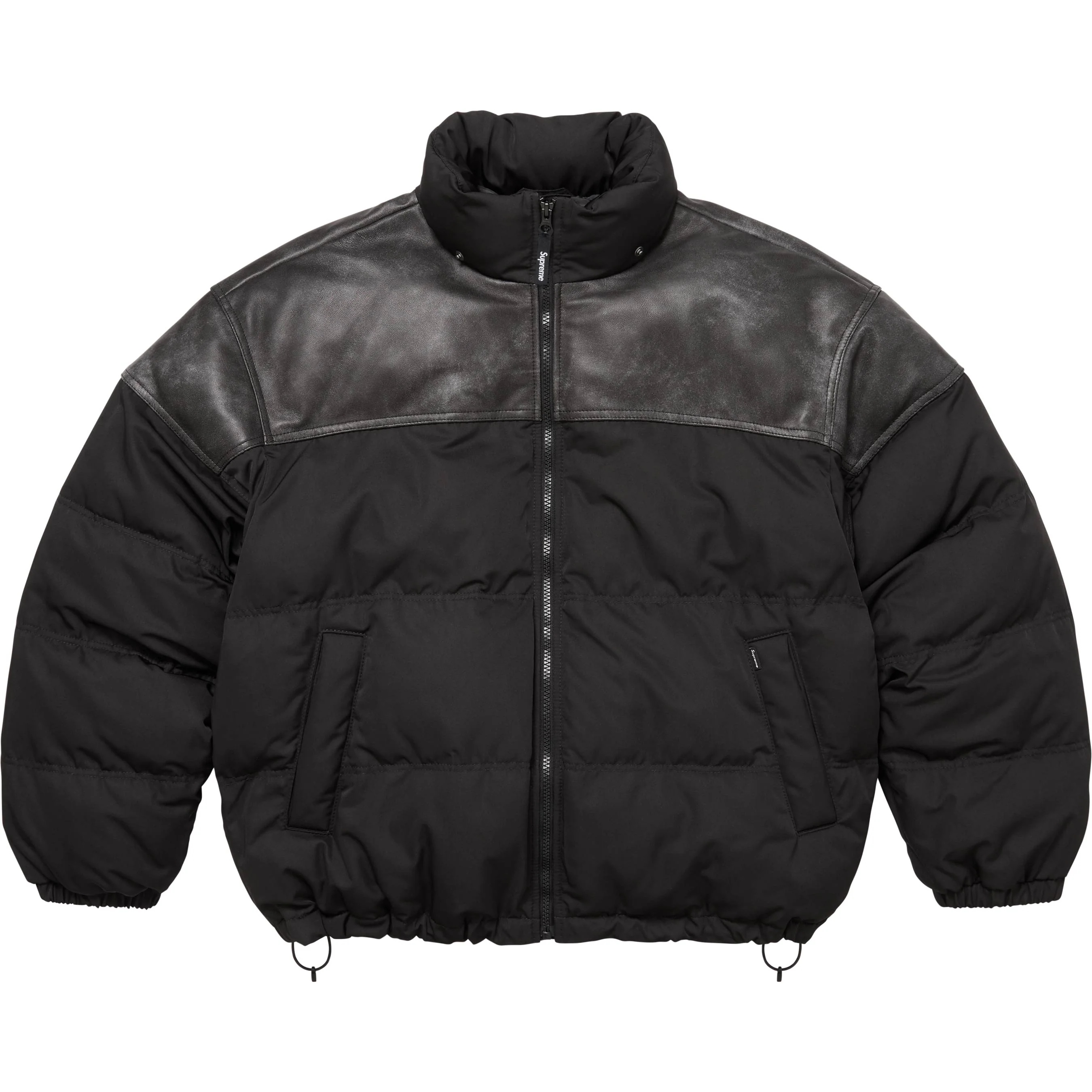 Supreme Leather Yoke Puffer Jacket (FW25) - Black - $548