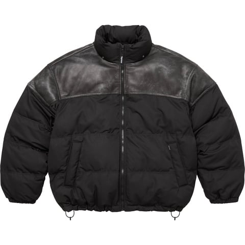 Supreme Leather Yoke Puffer Jacket - Black