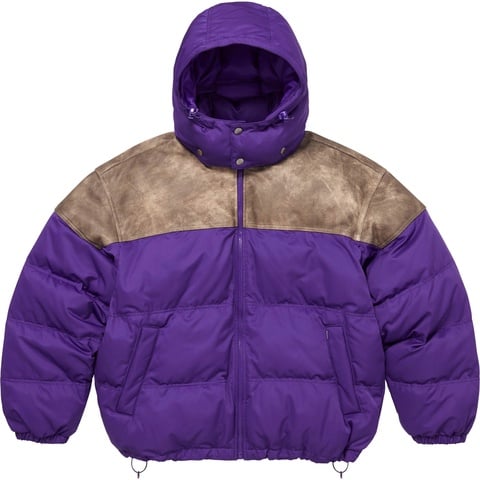 Supreme Leather Yoke Puffer Jacket - Purple