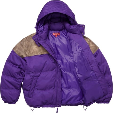 Supreme Leather Yoke Puffer Jacket - Purple