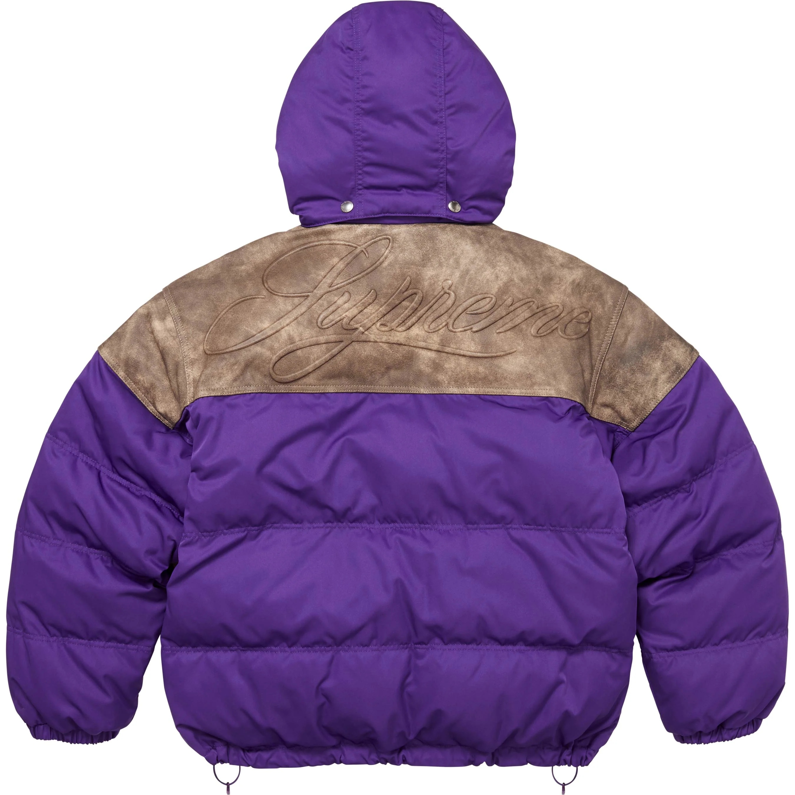 Supreme Leather Yoke Puffer Jacket (FW25) - Purple - $548