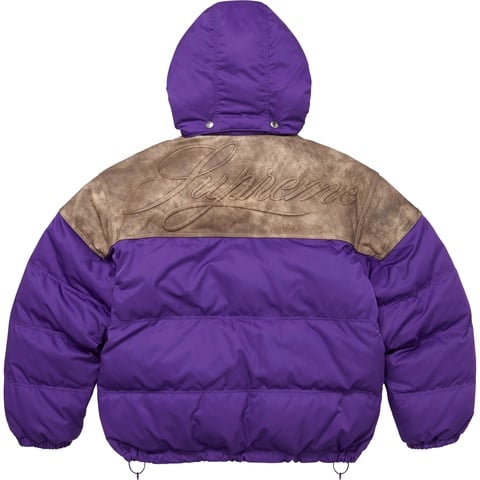 Supreme Leather Yoke Puffer Jacket - Purple