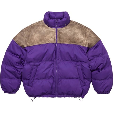Supreme Leather Yoke Puffer Jacket - Purple
