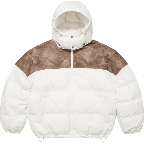 Supreme Leather Yoke Puffer Jacket - White